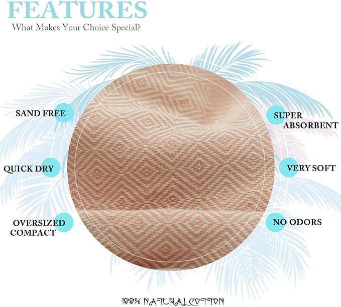 Your Choice Turkish Beach Towel (71x41) - 100% Cotton Turkish Towel, Sand Free Quick Dry Oversized, Lightweight Compact Travel Towel - Color Melon