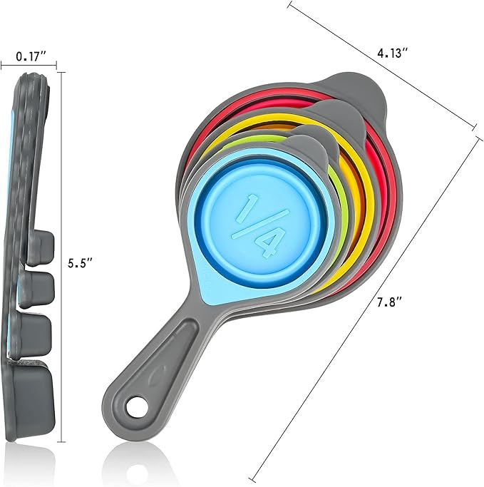 Smithcraft Silicone Measuring Cups and Spoons Set 8, Collapsible Measuring Cups Set for Baking & Kitchen Colorful Measure