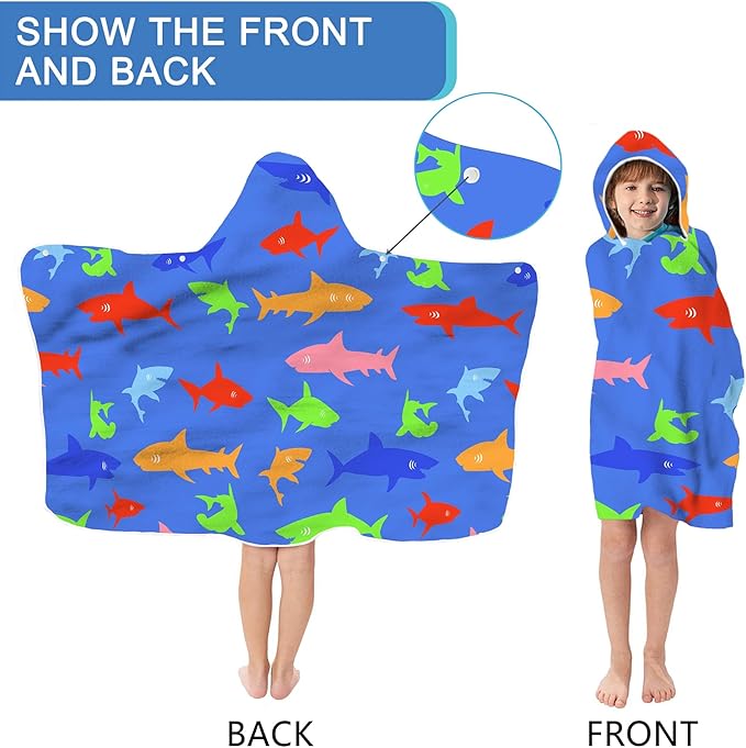 Bonsai Tree Summer Bright Hooded Beach Towel, Sharks Lover Kids Poncho Towel for Boys Girls, Quick Dry 30''x50” Bath Towel for Pool Swiming Boys Gifts