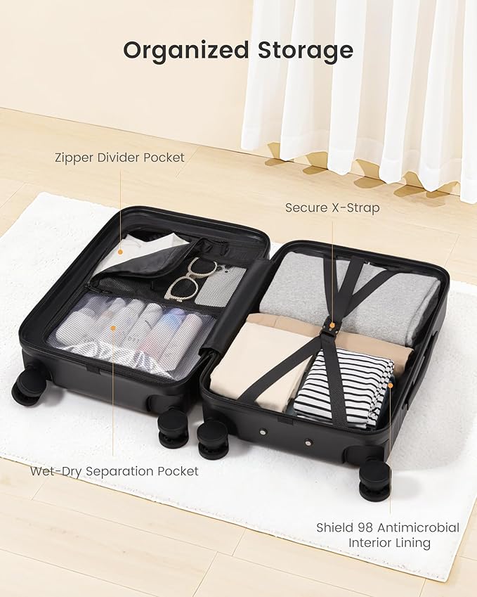 LOVEVOOK Carry On Luggage 22x14x9 Airline Approved with Detachable Pouch, 21 Inch Hardside Suitcases with Spinner Wheels, Lightweight Carry-on Luggage with TSA Lock for Women Men, 2PCS, Navy