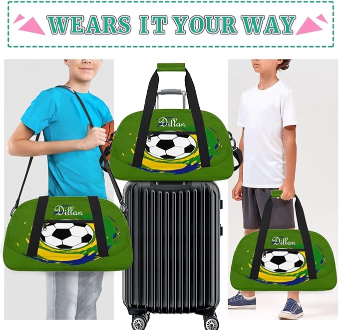 Personalized Small Gym Sport Duffel Bag Custom Name Travel Weekender Tote Carry-On Dance Bag, Customized Kids Gifts,Green