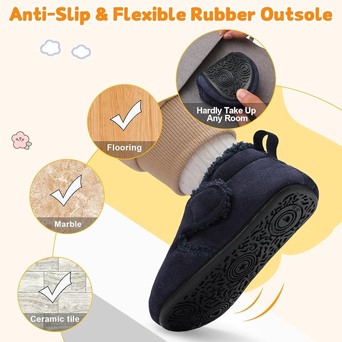 JOINFREE Toddler Slippers Boys Girls Adjustable House Shoes Barefoot Sock Shoes with Rubber Sole Baby Comfort Warm Indoor Outdoor Walking Shoe