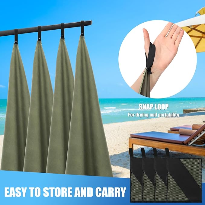 4 Pcs Quick Dry Camping Towel Absorbent Microfiber Travel Towel 47.24'' X 23.62'' Travel Wash Cloth Set for Backpacking Camping Beach Gym Sports Yoga Swimming Pool