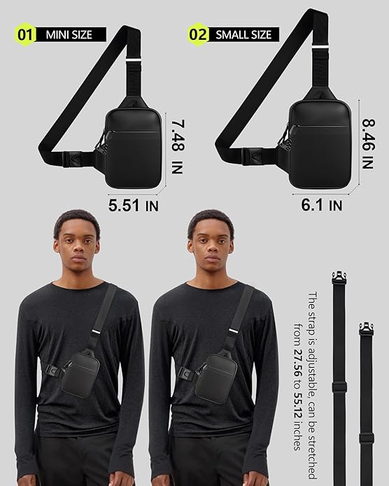 Peicees Mini Anti Theft Crossbody Sling Bag Small Chest Bag Dual Pocket Water Resistant Fanny Pack Running Phone Holder