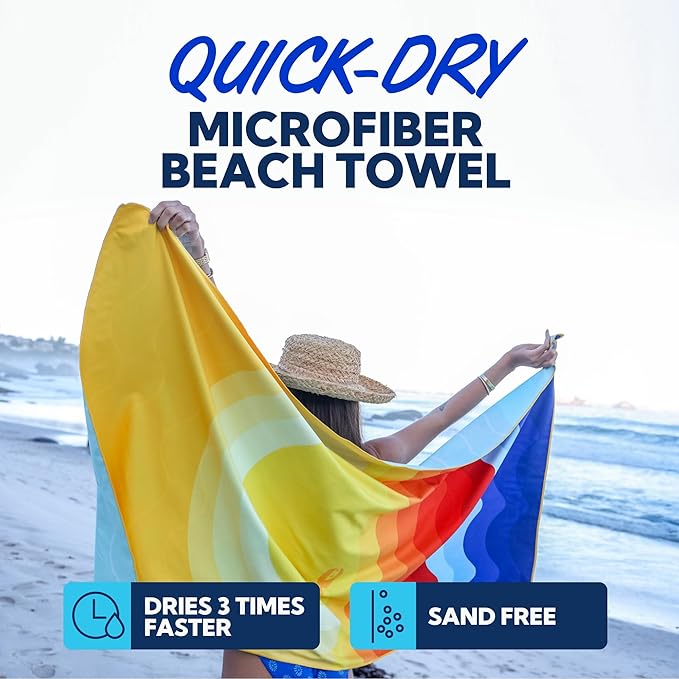 SUN NINJA Quick Dry Towel - Microfiber Beach Towel - Lightweight & Compact for Beach, Travel, Pool, Yoga, Camping - 63x32 inch XL, Large Absorbent, Sand Free Swim Towels for Adults & Kids