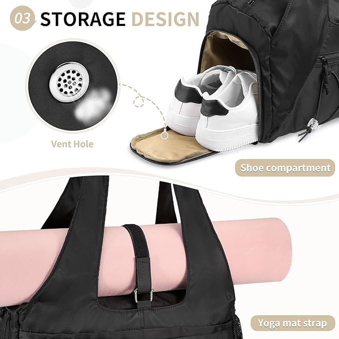 Small Gym Bag for Women, Mini Duffel Bag with Shoe Compartment, Cute Sports Tote Bag Dance Yoga Mat Luggage with Crossbody Water Bottle Bag, Black