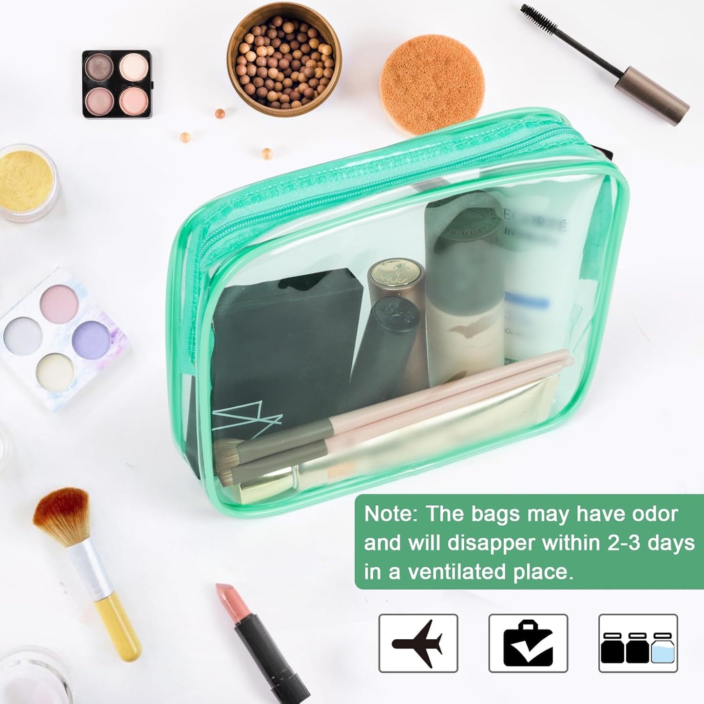 APREUTY Clear Makeup Bags, TSA Approved 6 Pcs Cosmetic Makeup Bags Set Clear PVC with Zipper Handle Portable Travel Luggage Pouch Airport Airline Vacation Organization (Mint Green)
