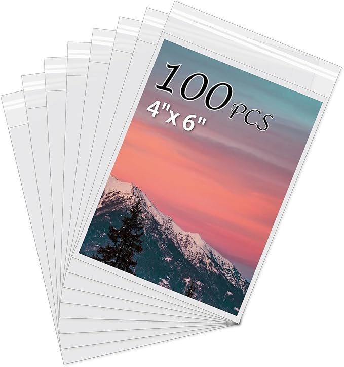 Acid-Free Picture Sleeves, 100Pack Crystal Clear Storage Bags for 4x6 Art Prints, Pictures, Photos, Frame Mats (Bag Size: 4 7/8" x 6 1/2")