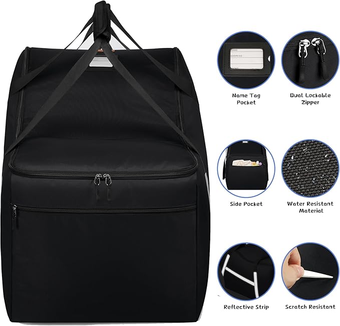 Infant Car Seat Travel Bag for Airplane Compatible with All Nuna Pipa Car Seat and Base,Chicco KeyFit 30 and Base, Padded Car Seat Bags for Air Travel,Car Seat Gate Check Bag with Side Pocket, Black
