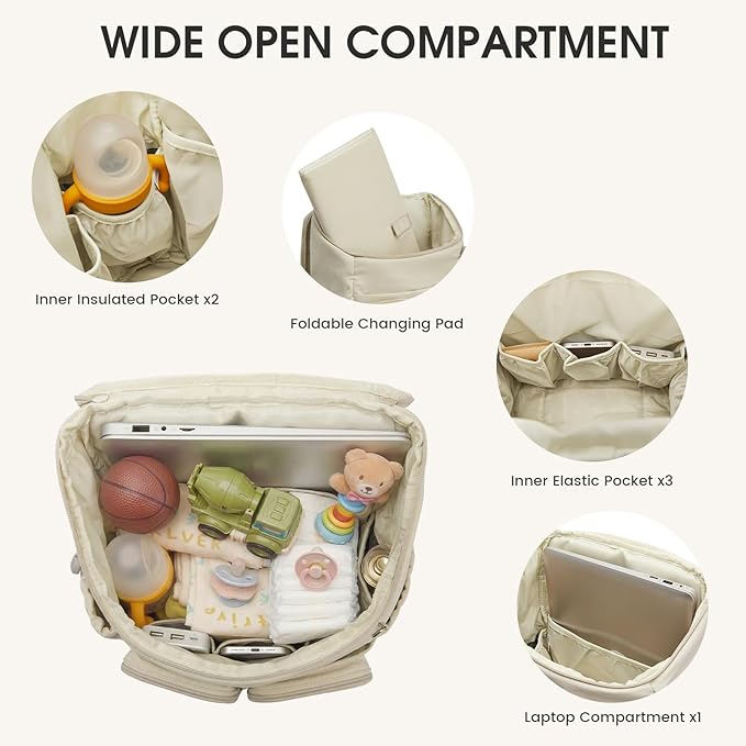 G4Free Diaper Bag Backpack for Moms Dads Travel Baby Bag with Pacifier Case & Insulated Pockets,Beige