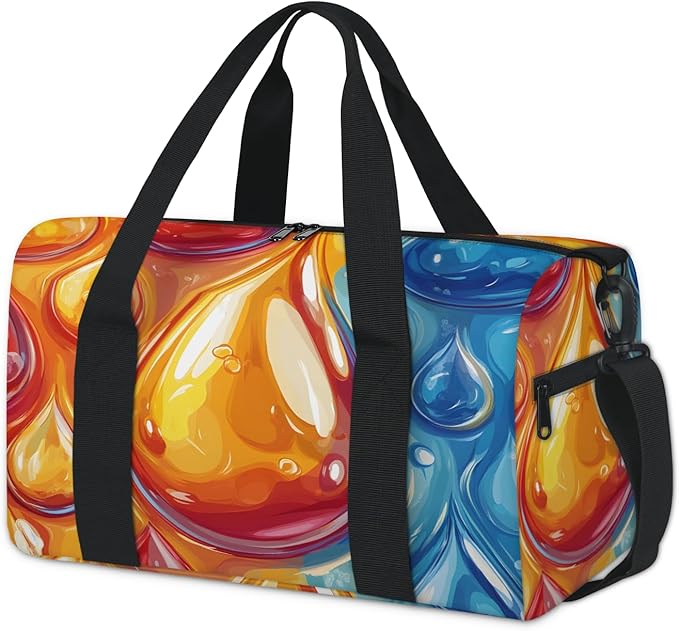 Color Water Drop Travel Duffle Bag for Women Men, Overnight Weekender Bag, Carry on Tote for Sport Gym