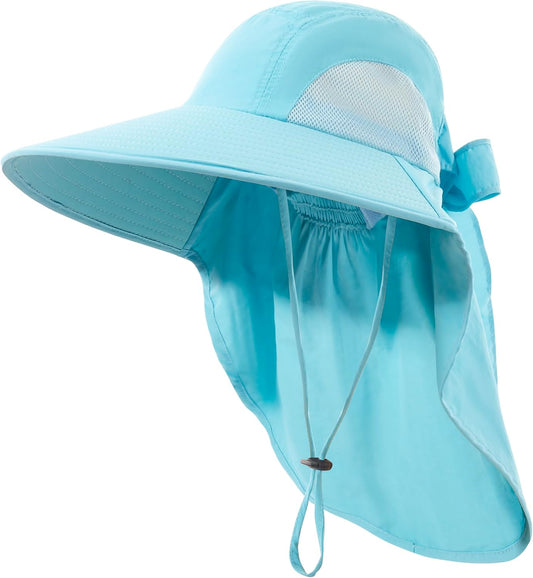 Womens Sun Hat UV Protection, Foldable Waterproof Wide Brim Bucket Hats with Neck Flap for Summer Beach Fishing Hiking