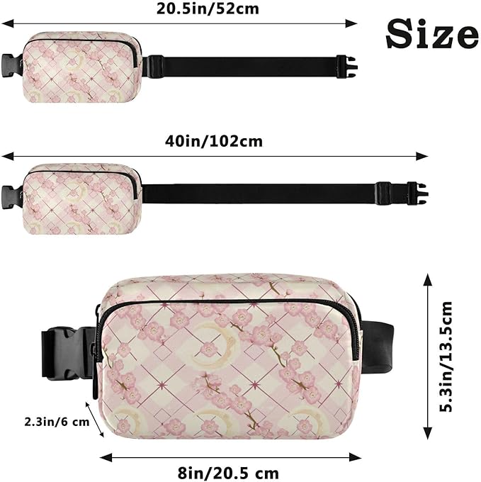 Kawaii Cherry Blossoms Moons Fanny Pack for Women Men Water Resistant Fashion Waist Packs with Adjustable Strap Belt Bag for Travel Workout Jogging Hiking 21219112