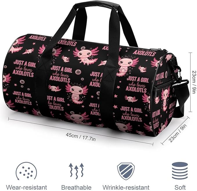 Gym Sports Duffle Bag Just A Girl Who Loves Cute Axolotl Weekender Carry on Beach Yoga Overnight Luggage Bag Travel Training Workout Bags