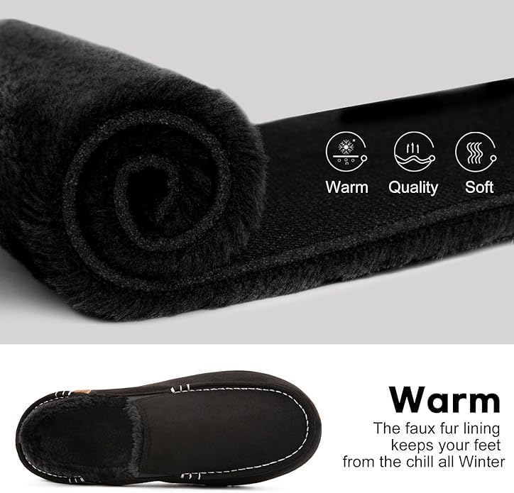 LongBay Men's Moccasin Slippers Comfy Warm Memory Foam House Shoes Winter for Indoor Outdoor