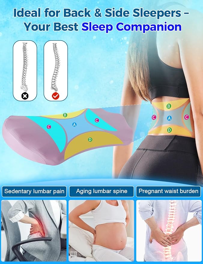 Lumbar Support Pillow for Bed – Floor Pillows & Cushions - Memory Foam Lower Back Pain Relief Pillow for Sleeping, Ergonomic Lumbar Pillow for Side & Back Sleepers, Sciatica & Hip Pain Relief