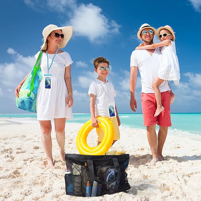 Mesh Beach Bag [Family Set] Extra Large Beach Tote Bag with Zipper Foldable Beach Toy Bag For Sand Toys & Women Vacation Essentials