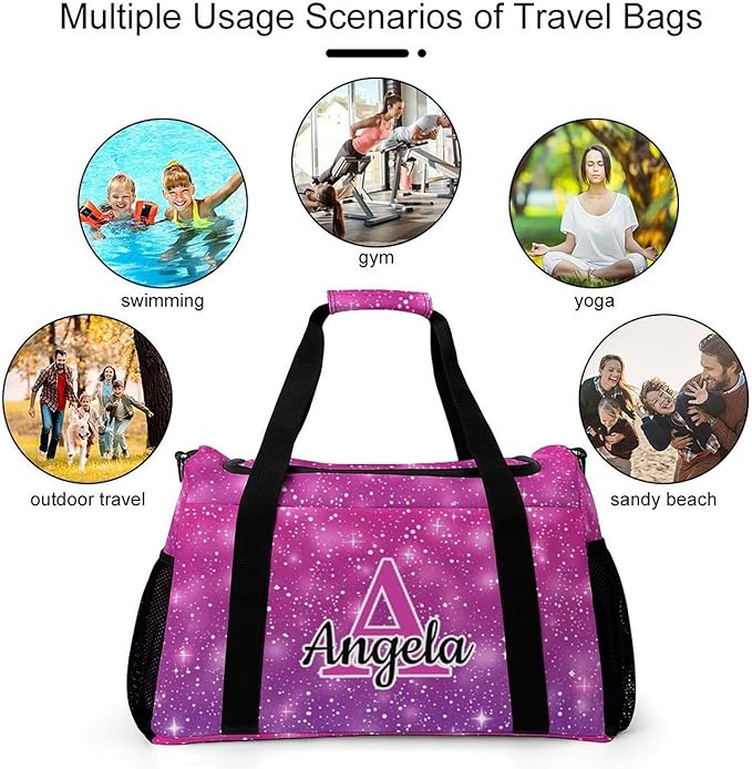 Pink Glitter Print Personalized Sports Duffel Bag with Name Custom Weekender Overnight Bag Gym Bag Travel Dance Duffel Bag