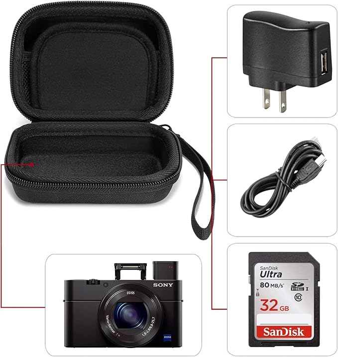 Cwatcun Carrying & Protective Case for Digital Camera, Small Camera Pouch for AbergBest 2.7" LCD Kodak Pixpro/Canon PowerShot ELPH 180/190 / DSCW830 Travel Cameras, Waterproof Shockproof Case - Black
