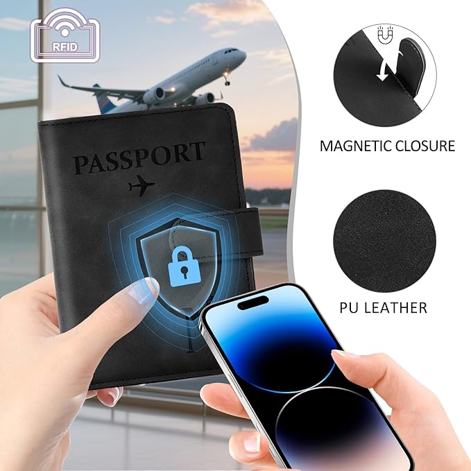 COSHAYSOO Initial RFID Passport Cover for Women Passports Book Holder Case Air Travel Essentials Airplane Flight Accessories Airline Plane Flying Must Haves Traveler Gifts Butterfly Letter Black Q