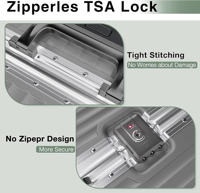 Krute Zipperless Luggage with Spinner Wheels Checked Aluminum Frame Luggage PC Hard Shell Suitcase with Charger and Cup Holder TSA Lock No Zipper 24 Inch Suitcases