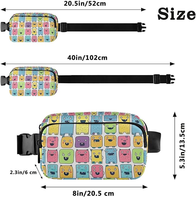 Cute Monster Fanny Pack for Women Men Water Resistant Fashion Waist Packs with Adjustable Strap Belt Bag for Travel Workout Jogging Hiking 21220515