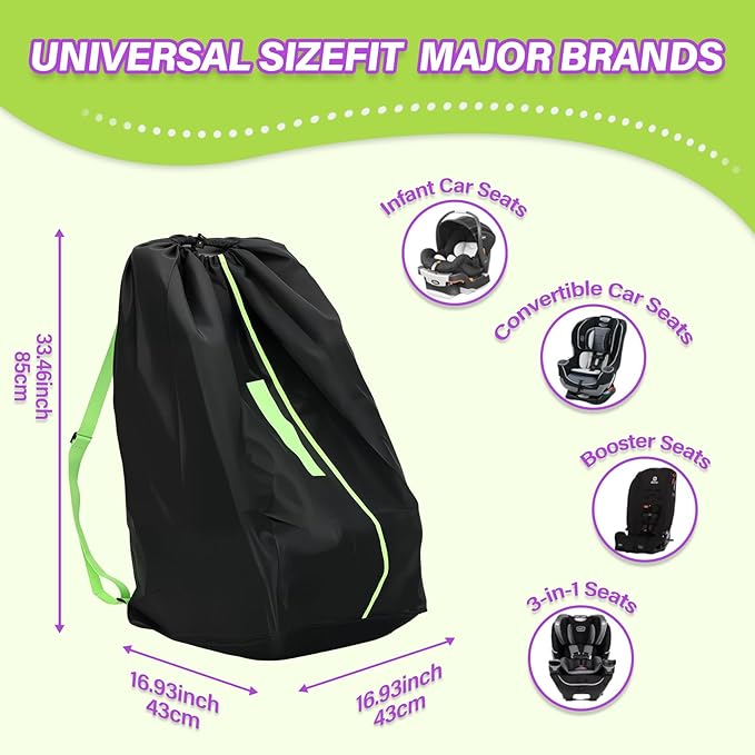 Saranna Car Seat Travel Bag for Airplane: Car Seat Bags for Air Travel Fit All Car Seats, Infant Carriers & Booster Seats,Large Car Seat Bags for Air Travel with Shoulder Straps and 2pcs Luggage Tags
