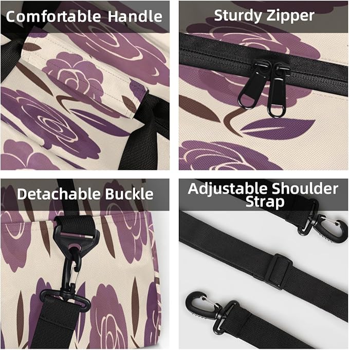 Retro Flower Mini Gym Bag 18 inch for Women Men Waterproof Custom Rose Floral Travel Duffel Bag Carry On Overnight Tote Nurse Bag for Work Fitness Hiking