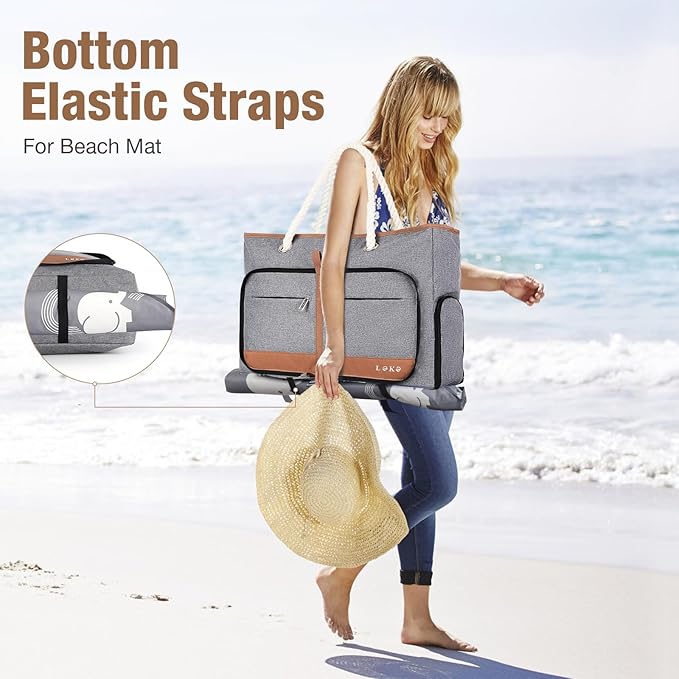 Beach Bag for Women - 35L Large Tote Bag, Waterproof & Sandproof, Zippered Carry On Bag for Pool, Beach & Travel