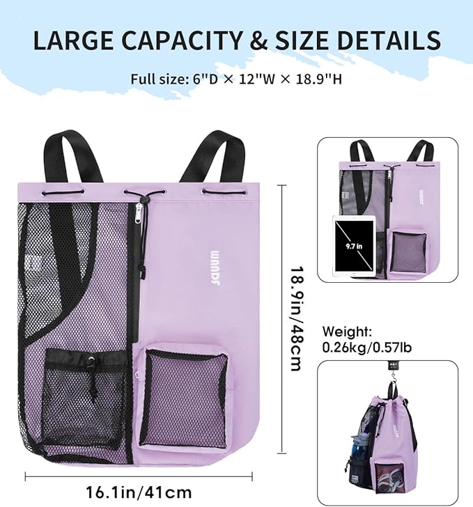 WANDF Swim Bag Mesh Drawstring Backpack with Wet Pocket for Swimming, Gym, and Workout Gear
