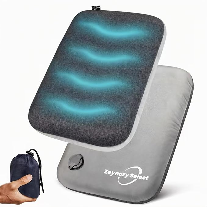 Inflatable Seat Cushion with Soft Comfort Cover - Portable Travel Air Pad for Long Flights & Airplane - Support for Stadium Bleachers & Outdoor Events - Compact, Lightweight & Supportive (Grey)