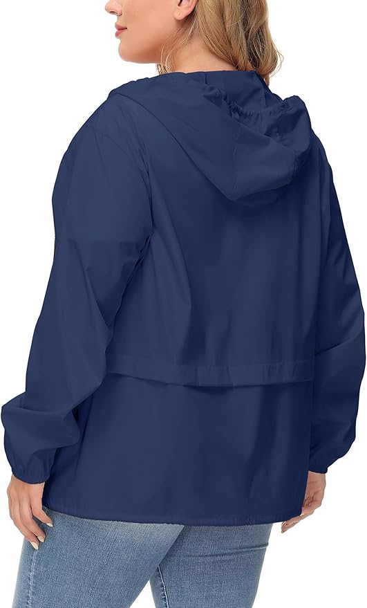 Avoogue Plus Size Raincoat Women Waterproof Rain Jacket Packable Outdoor Hooded Windbreaker