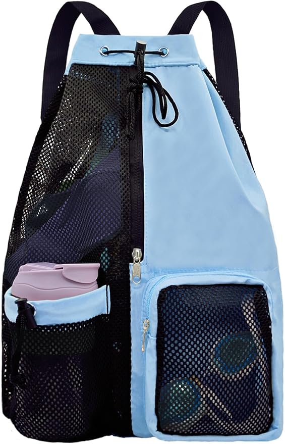 Mesh Beach Backpack with Wet Pocket Drawstring Pool Bag Waterproof Swimming Bag Gym Backpack for Men & Women