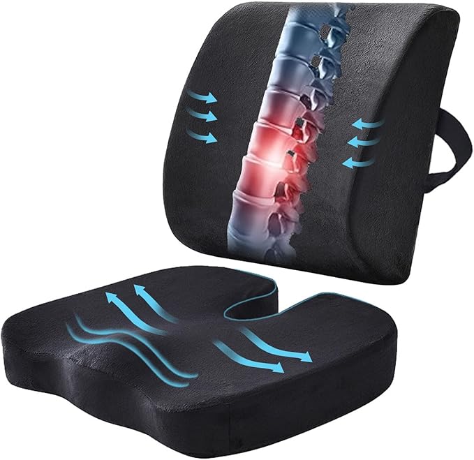 WMM Seat Cushion & Lumbar Support Pillow for Office Chair, Car Seat Wheelchair Travel, Reduce Tailbone Pressure for Lower Back, Tailbone, Sciatica, Hip Pain Relief