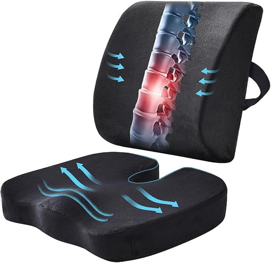 WMM Seat Cushion & Lumbar Support Pillow for Office Chair, Car Seat Wheelchair Travel, Reduce Tailbone Pressure for Lower Back, Tailbone, Sciatica, Hip Pain Relief