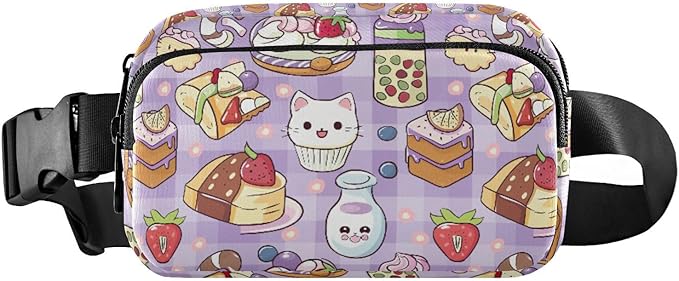 Kawaii Cat Milk Cake Fanny Pack for Women Men Water Resistant Fashion Waist Packs with Adjustable Strap Belt Bag for Travel Workout Jogging Hiking 21219075