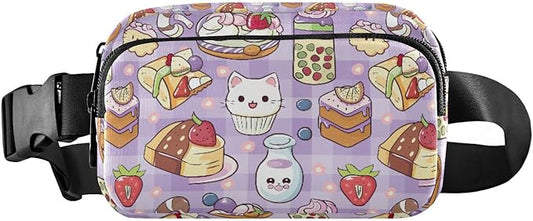 Kawaii Cat Milk Cake Fanny Pack for Women Men Water Resistant Fashion Waist Packs with Adjustable Strap Belt Bag for Travel Workout Jogging Hiking 21219075