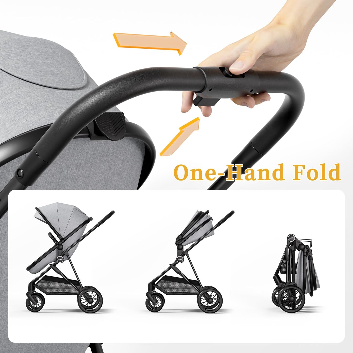 Lite 2.0 Baby Stroller with Newborn Mode, 2-in-1 Foldable Infant Stroller with Reversible Seat and UPF 50+ Canopy