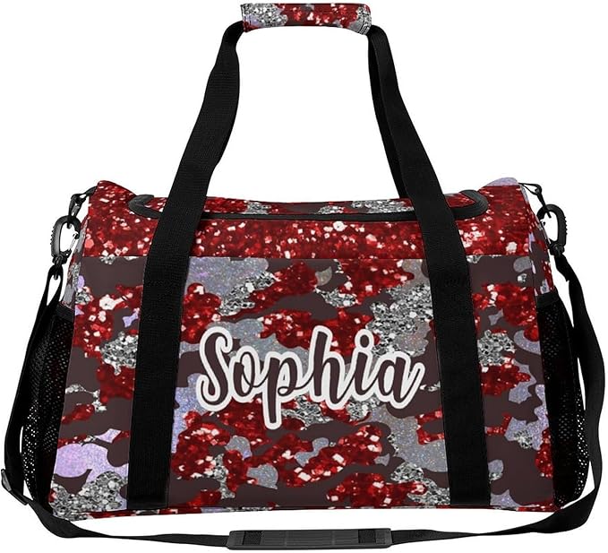 Shoe Bag Red Brown Camo Glitter Print Travel Bags Lightweight Duffel Bag Gym Dance Sport Perform Training for Teens Women Men Gym Bags