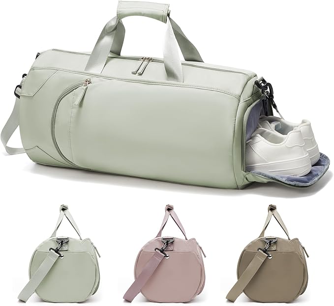 Gym Bag for Women And Mens with Shoe Compartment, Large Duffle Bag with Wet Pocket Carry-on Gym Duffle Bag for Travel and Sports Weekender Overnight Workout Bag Grass Green