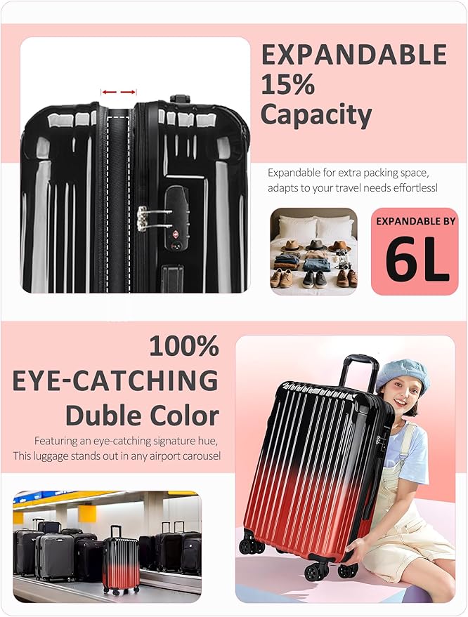 27 inch Luggage - Airline Approved Suitcases with Spinner Wheels, Built-In TSA Lock，Hard Shell Expandable Suitcases