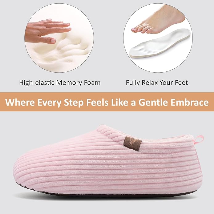 Women’s Fuzzy Memory Foam Slippers with Cozy Curly Fur and Warm Fleece Lining Closed Back Non-Slip House Shoes Lightweight Soft Comfy Indoor Bedroom Slippers