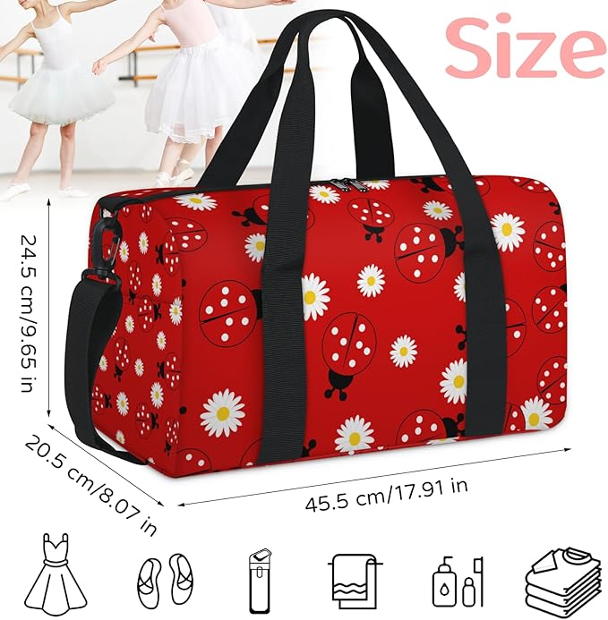 Ladybugs Red Overnight Travel Bag Unisex Carry-On Size Tote Bag Suitable for Travel Duffle Gym Sports