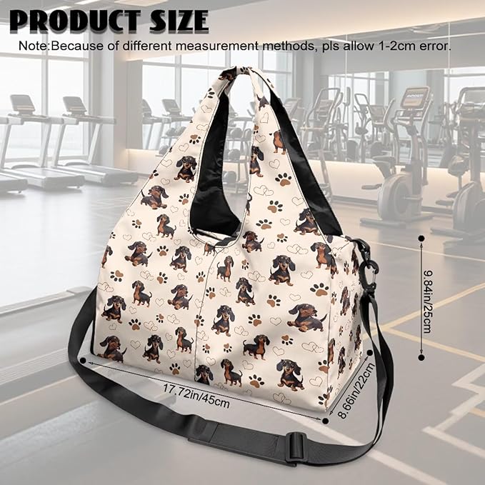 Dachshund Dog Paws Small Gym Bag for Women Travel Duffle Bag Carry On Weekender Bags with Shoe Compartment for Sports, Workout, Yoga, Dance, Swim, Travel Carrier
