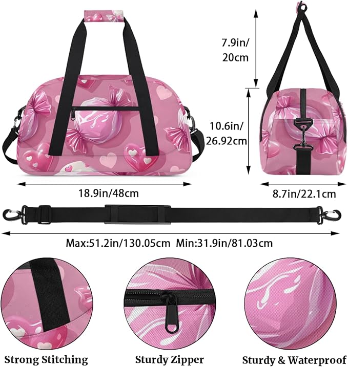 Candy Love Kids-Duffel-Bags Gymnastics Dance Bag Carry-On Overnight Travel Gym Lightweight Dance Sports Bags For Girls Boys Kids，