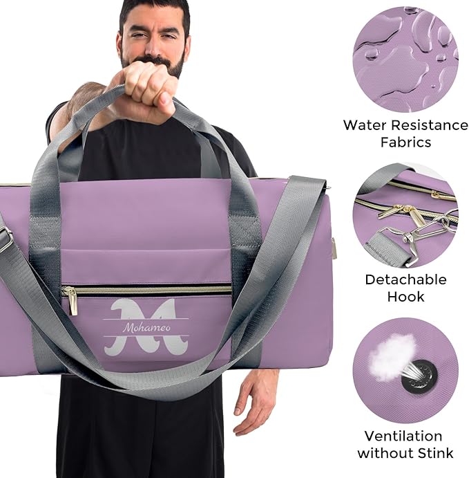 Personalized Tactical Gym Bag For Men，Custom Travel Duffel Bag with Name，Sports Workout Travel Bag with Shoes Compartment-Purple letters