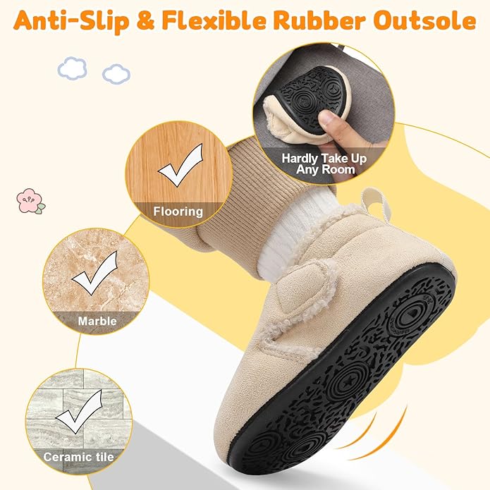 JOINFREE Toddler Slippers Boys Girls Adjustable House Shoes Barefoot Sock Shoes with Rubber Sole Baby Comfort Warm Indoor Outdoor Walking Shoe