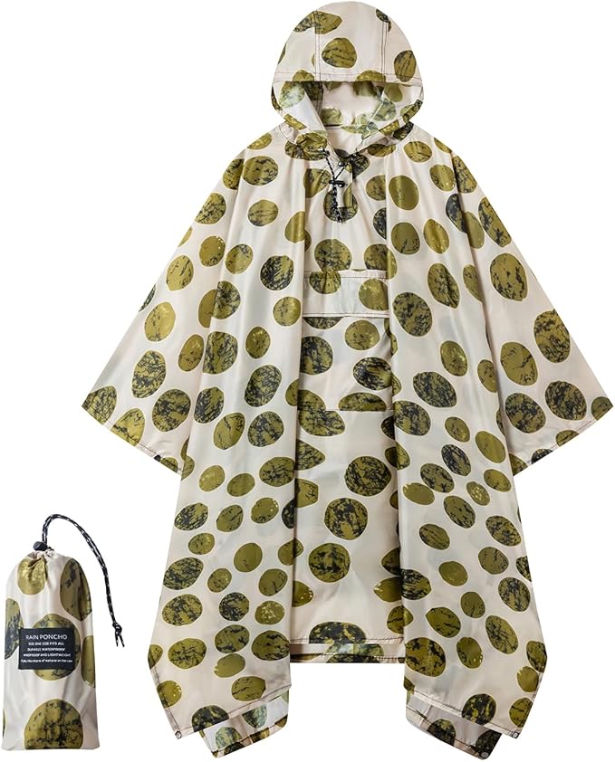 Hooded Rain Poncho for Adults - Waterproof Rain Coat and Lightweight Jacket 3-in-1 Multi-Function with Pockets