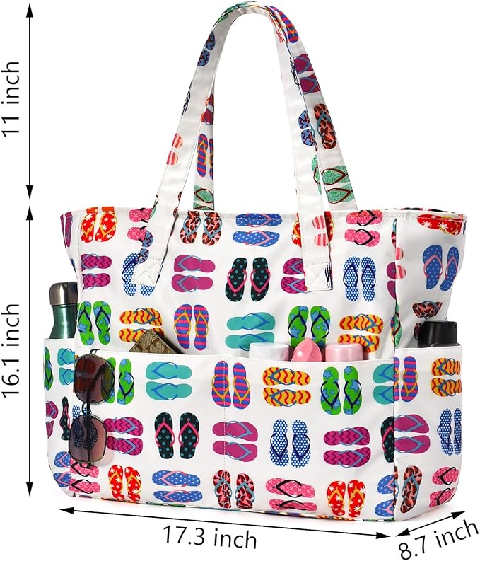 oscaurt Beach Bags for Women Large Waterproof Sandproof Beach Tote Swim Pool Bag with Zipper for Travel Vacation Essentials