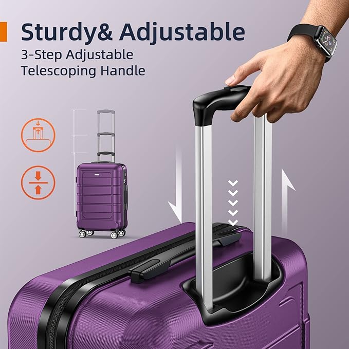 SHOWKOO Luggage Sets Expandable 100% PC Durable Suitcase Sets Double Wheels TSA Lock 4 Piece Luggage Set Purple